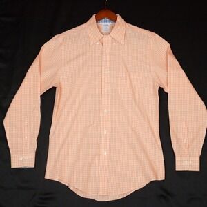 Brooks Brothers Regent Shirt Mens M Orange Gingham‎ Non-Iron Cotton Button Down